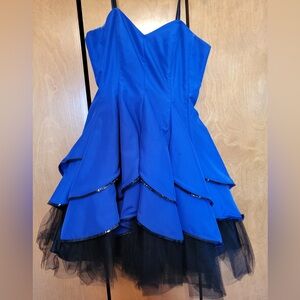 Strapless Party Dress with Black Tulle Trim
